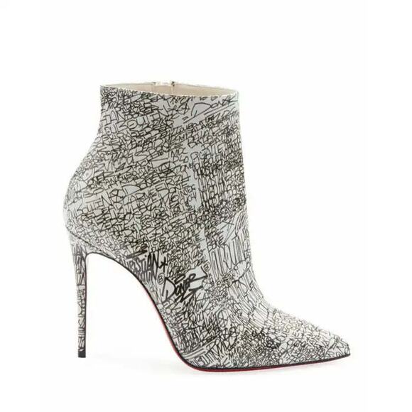 Christian Louboutin So Kate Booty 100 Black White Caligraf Heel Ankle Boot 35.5 - Picture 4 of 12